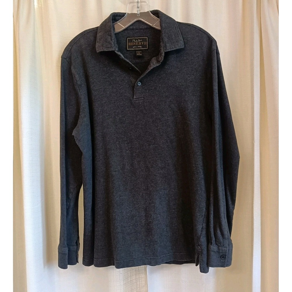 Jos A Bank Reserve Men's Size‎ M Charcoal Gray Herringbone Long Sleeve Shirt